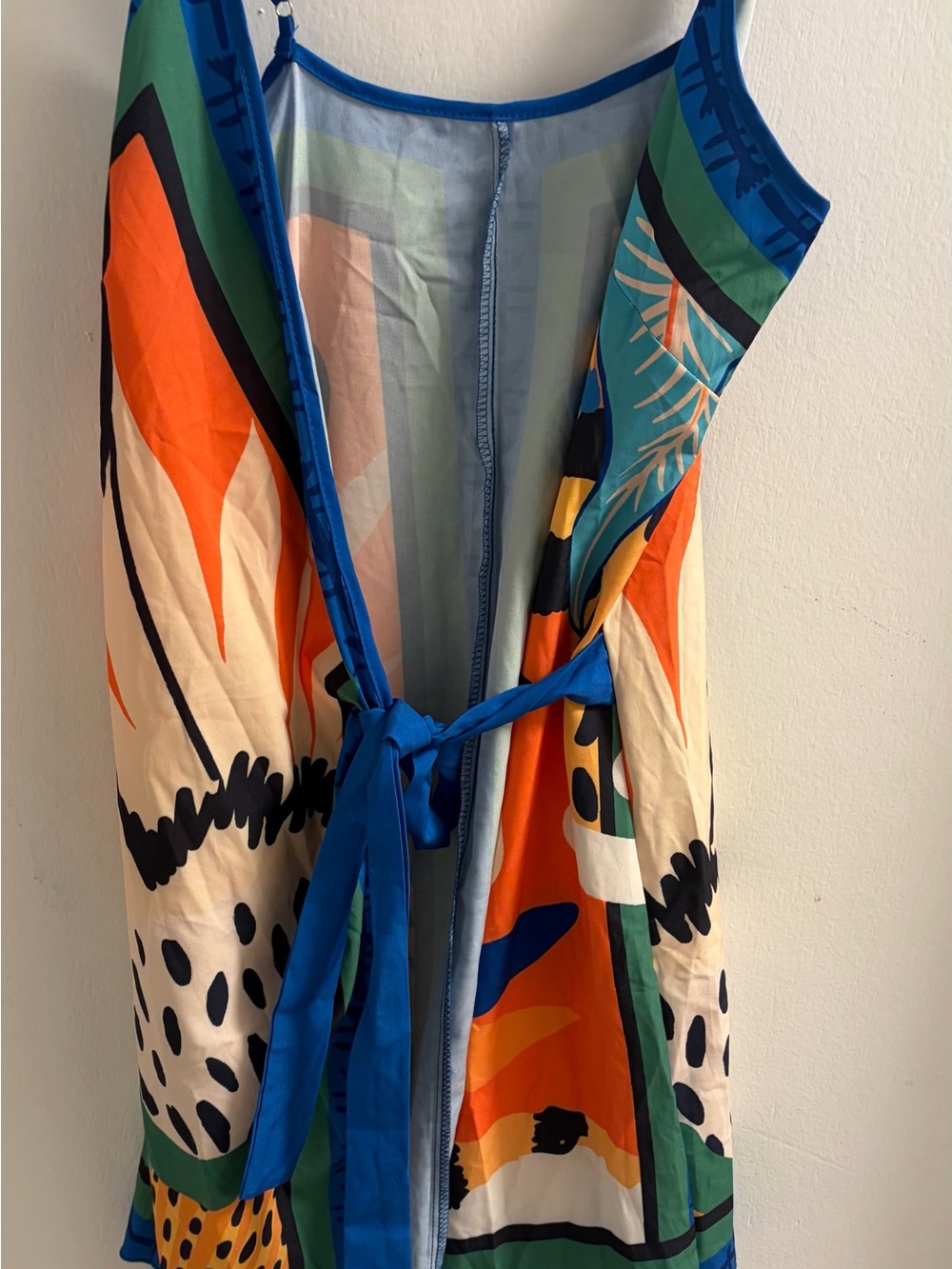 SHEIN Blue, Orange, Green & Yellow Abstract Wrap Mini Dress - Picture 7 of 11